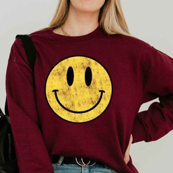Burgundy Happy Face Sweatshirt - Picture 2 of 4